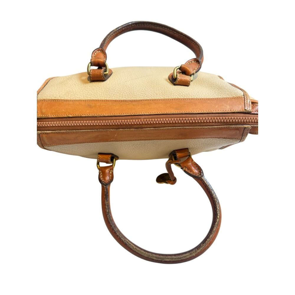 Vintage Dooney & Bourke Two Tone Taupe Saddle Pebbled Leather Satchel Bag - Picture 9 of 14